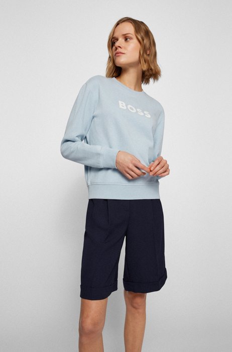 French-terry cotton sweatshirt with logo print, Light Blue