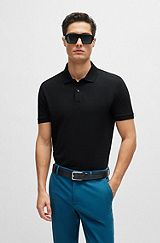 Organic-cotton polo shirt with embroidered logo, Black