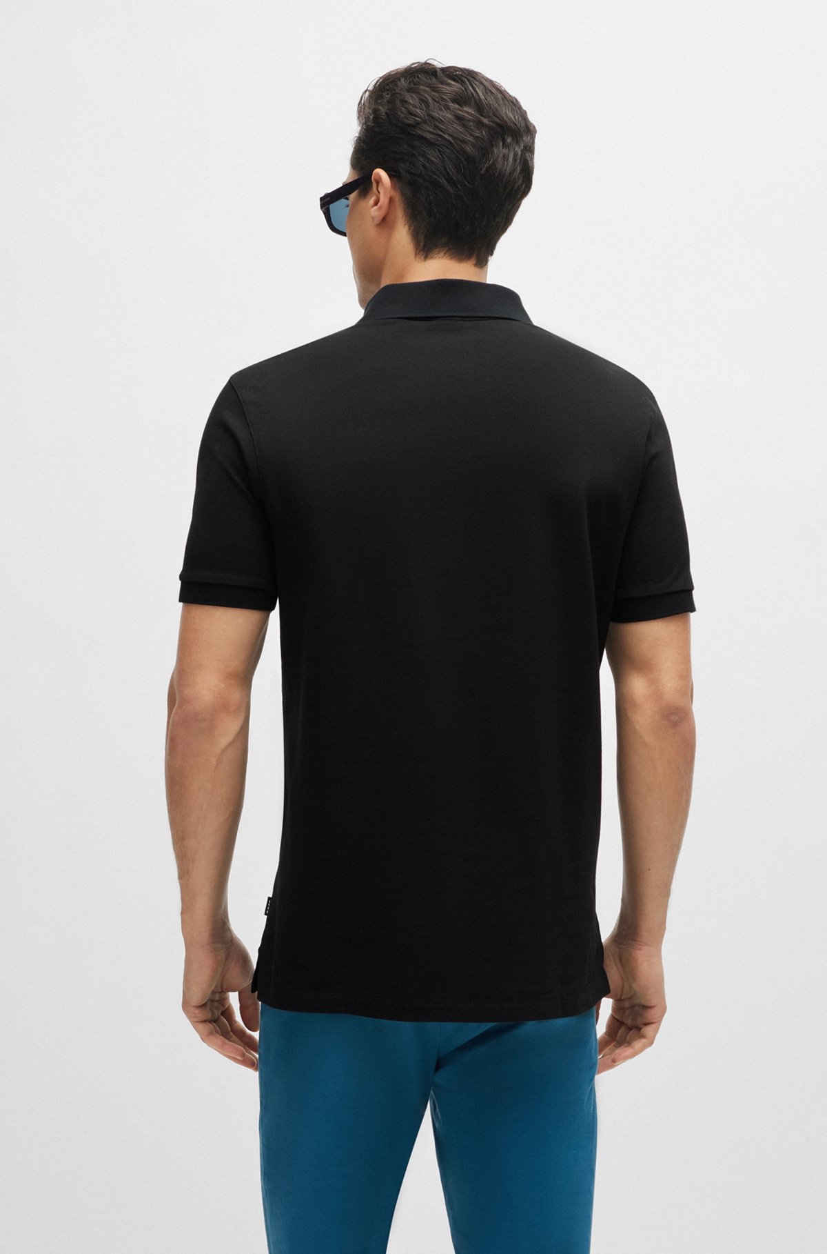 Regular-fit polo shirt in cotton with embroidered logo, Black
