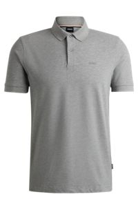 Organic-cotton polo shirt with embroidered logo, Silver