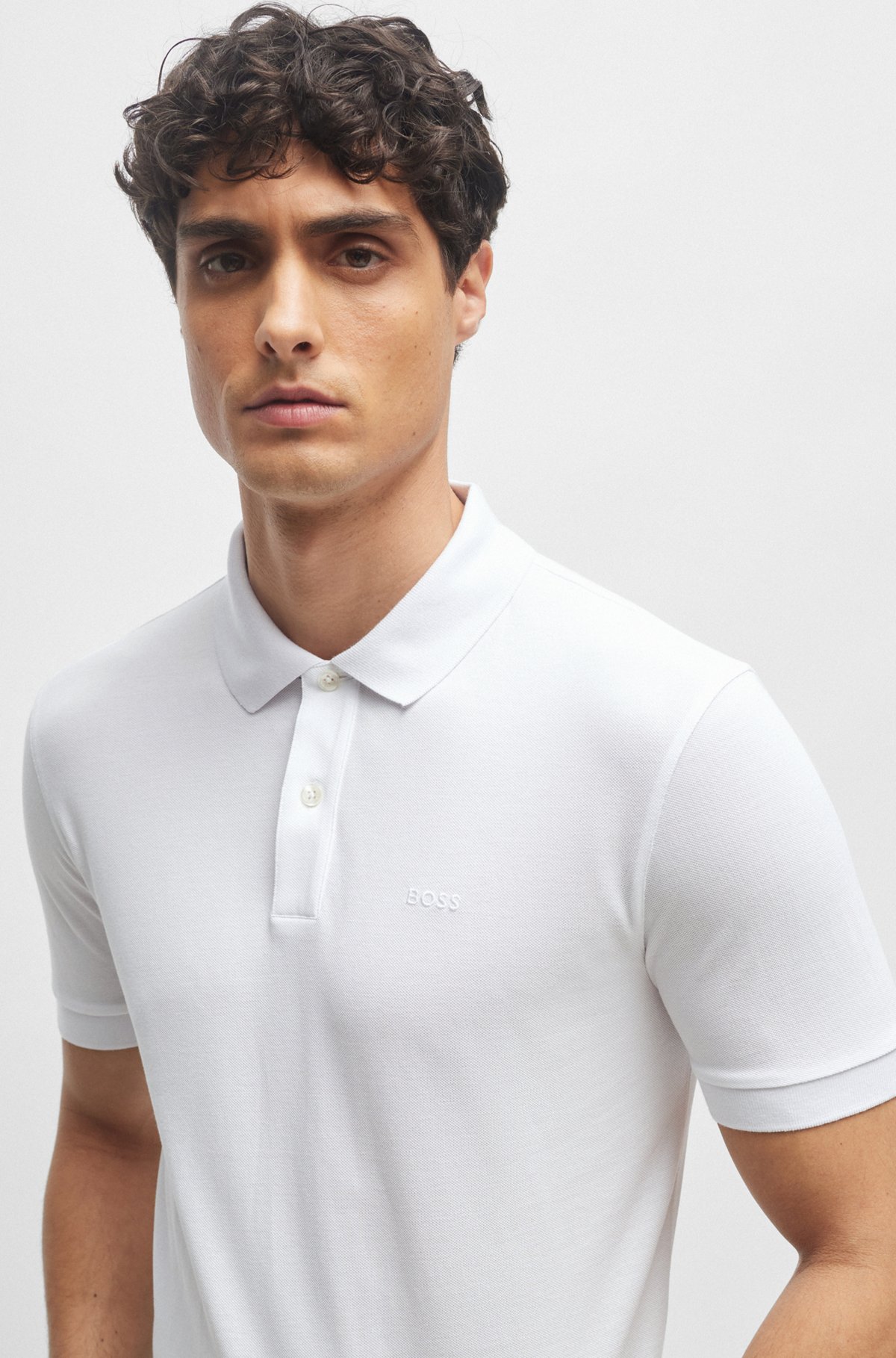 Polo Regular en coton avec logo brodé, Blanc