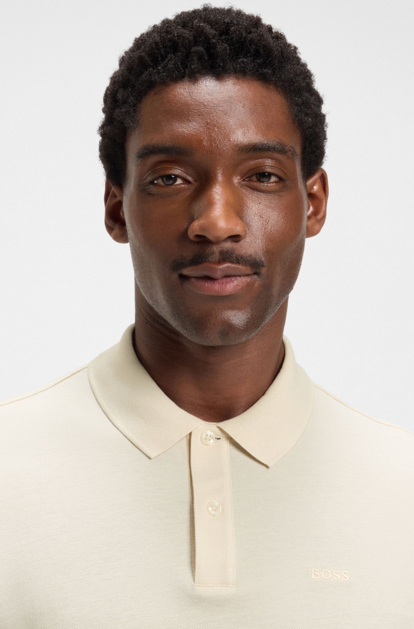 Pallas polo shirt in cotton piqué with logo details, Natural