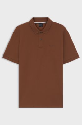 Polo Pallas en piqu&eacute; de coton avec d&eacute;tails logot&eacute;s, Marron