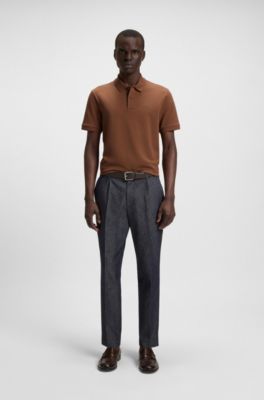 Pallas poloshirt i bomuldspiqu&eacute; med logodetaljer, Brun