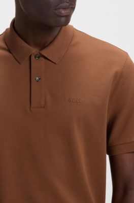 Pallas-polo van katoenpiqu&eacute; met logodetails, Bruin