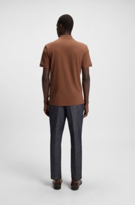 Pallas poloshirt i bomuldspiqu&eacute; med logodetaljer, Brun