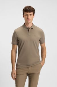 Polo Pallas in piqué di cotone con logo, Marrone chiaro