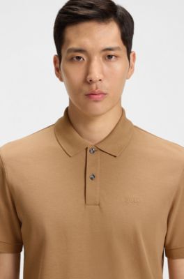Pallas-polo van katoenpiqu&eacute; met logodetails, Beige