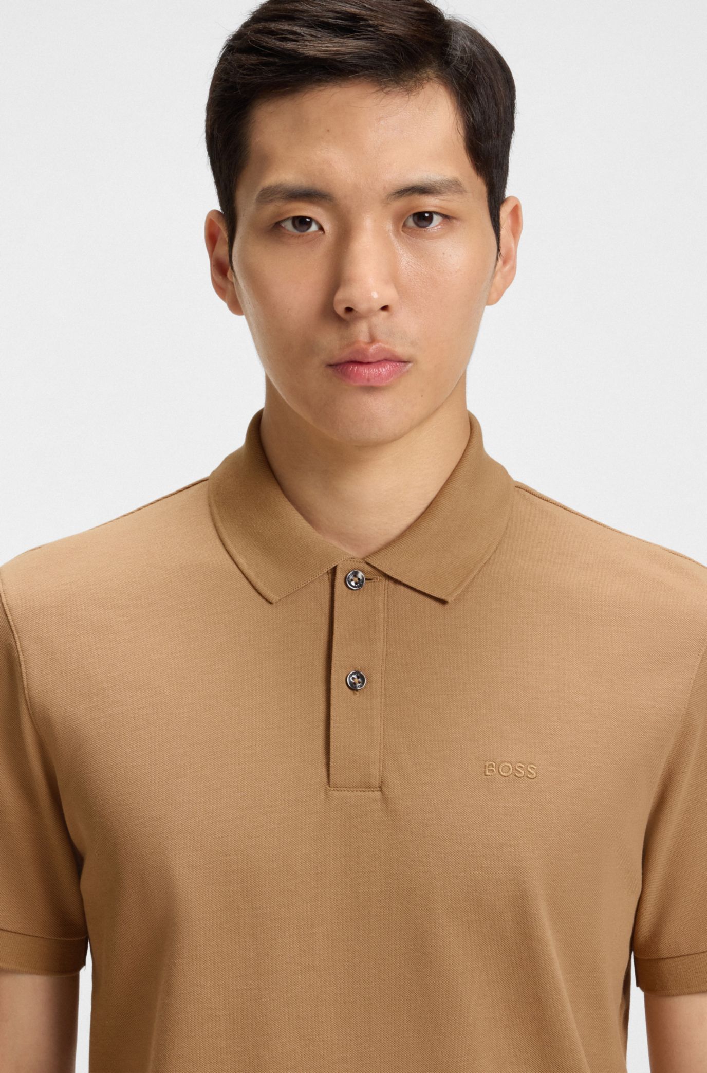 Pallas polo shirt in cotton piqué with logo details, Beige