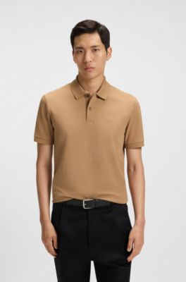 Pallas poloshirt i bomuldspiqu&eacute; med logodetaljer, Beige