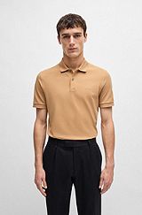 Regular-fit polo shirt in cotton with embroidered logo, Beige