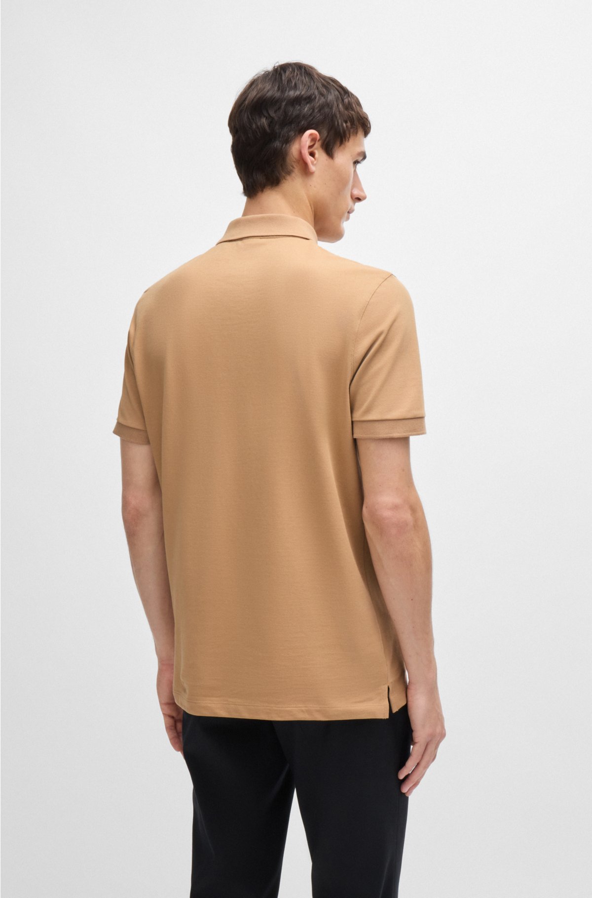 Regular-fit polo shirt in cotton with embroidered logo, Beige
