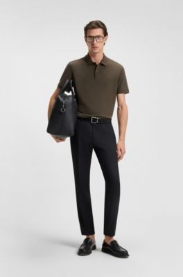 Pallas-polo van katoenpiqu&eacute; met logodetails, Donkerbruin