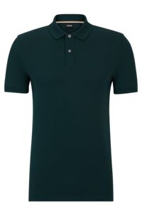 Organic-cotton polo shirt with embroidered logo, Dark Green