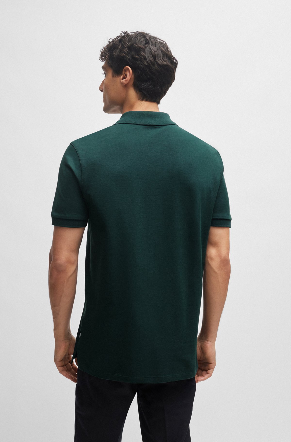 Organic-cotton polo shirt with embroidered logo, Dark Green