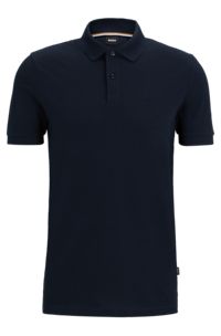 Organic-cotton polo shirt with embroidered logo, Dark Blue