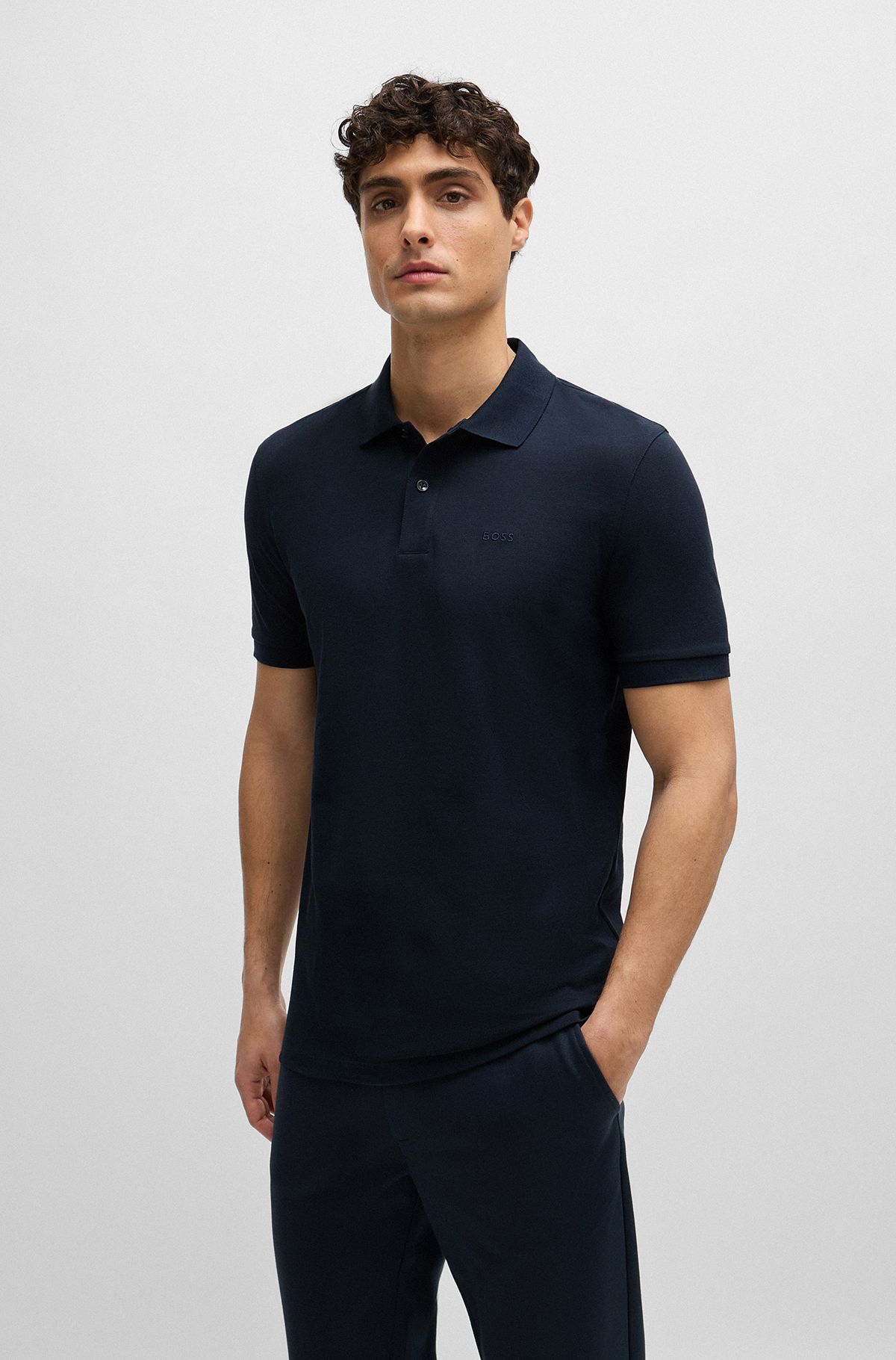 Regular-fit polo shirt in cotton with embroidered logo, Dark Blue