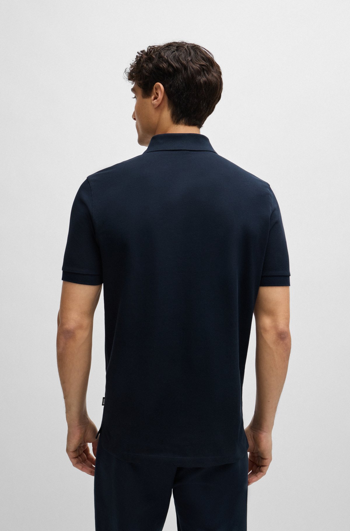 Poloshirt med regular fit i bomuld med broderet logo, Mørkeblå