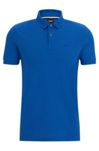 Organic-cotton polo shirt with embroidered logo, Blue