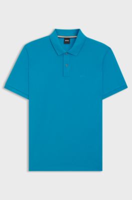 Pallas-polo van katoenpiqu&eacute; met logodetails, Blauw