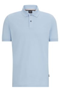 Organic-cotton polo shirt with embroidered logo, Light Blue