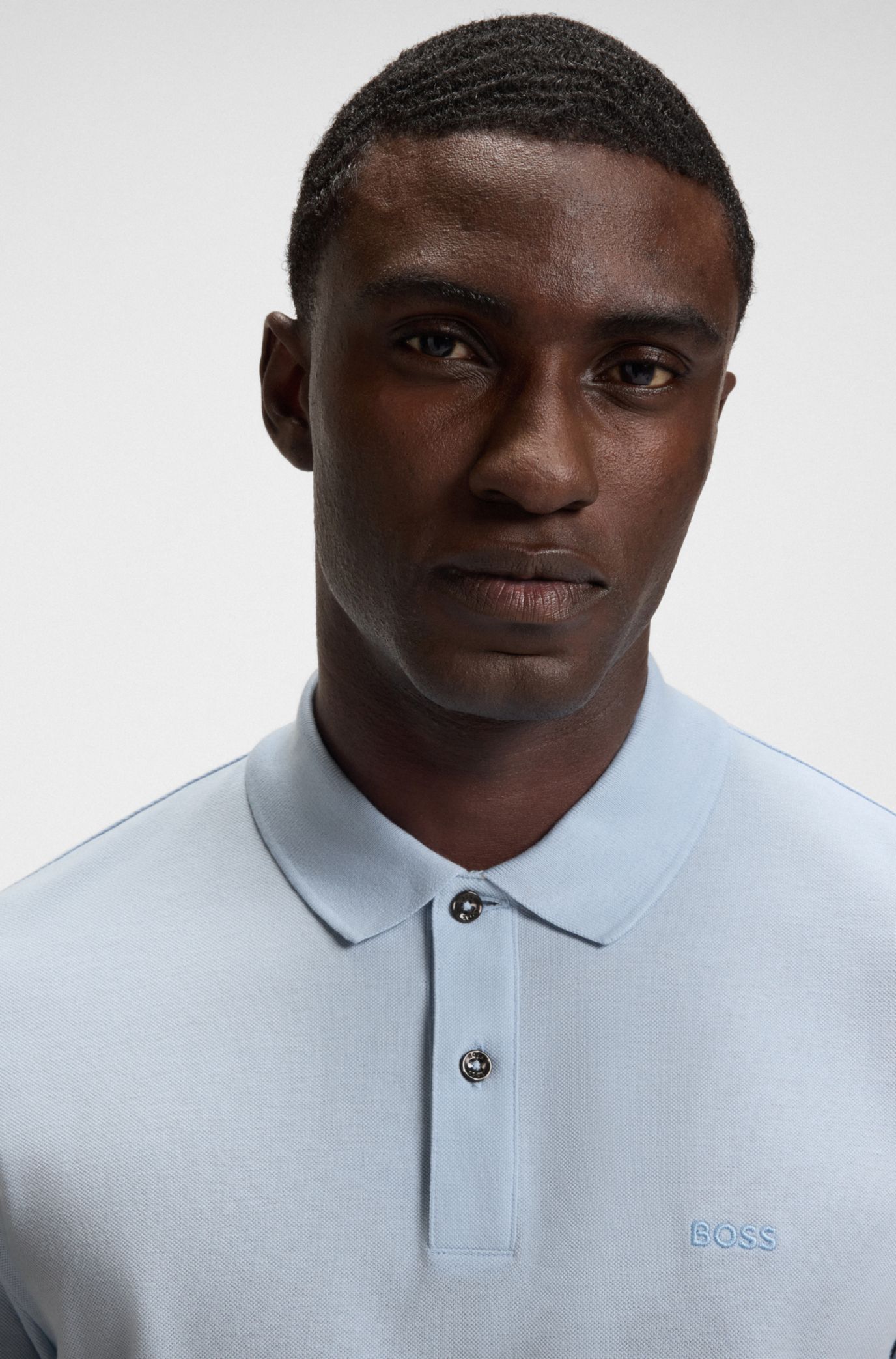 Pallas polo shirt in cotton piqué with logo details, Light Blue