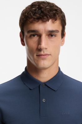 Polo Pallas en piqu&eacute; de coton avec d&eacute;tails logot&eacute;s, Bleu fonc&eacute;