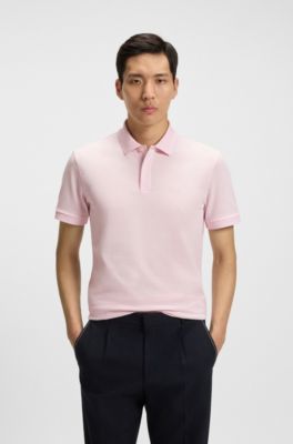 Pallas-polo van katoenpiqu&eacute; met logodetails, Lichtroze