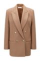Double-breasted regular-fit jacket in wool and cashmere, Beige