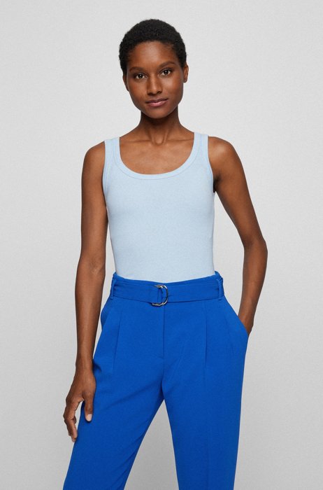Sleeveless slim-fit top in organic cotton with stretch, Light Blue