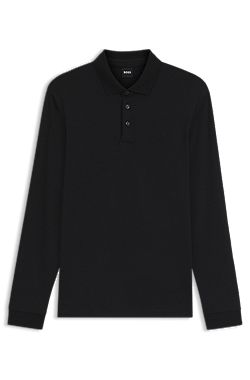 Long-sleeved polo shirt in interlock cotton with logo