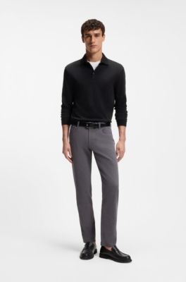 Long-sleeved polo shirt in interlock cotton with logo, Black