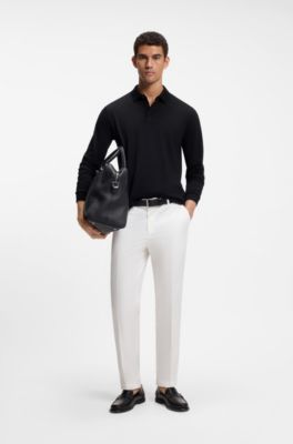 Polo &agrave; manches longues en coton interlock avec logo, Noir