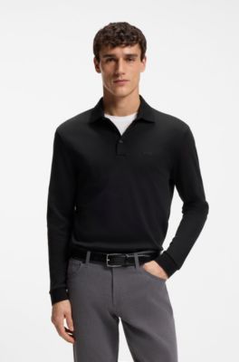 Longsleeve-Poloshirt aus Interlock-Baumwolle mit Logo, Schwarz