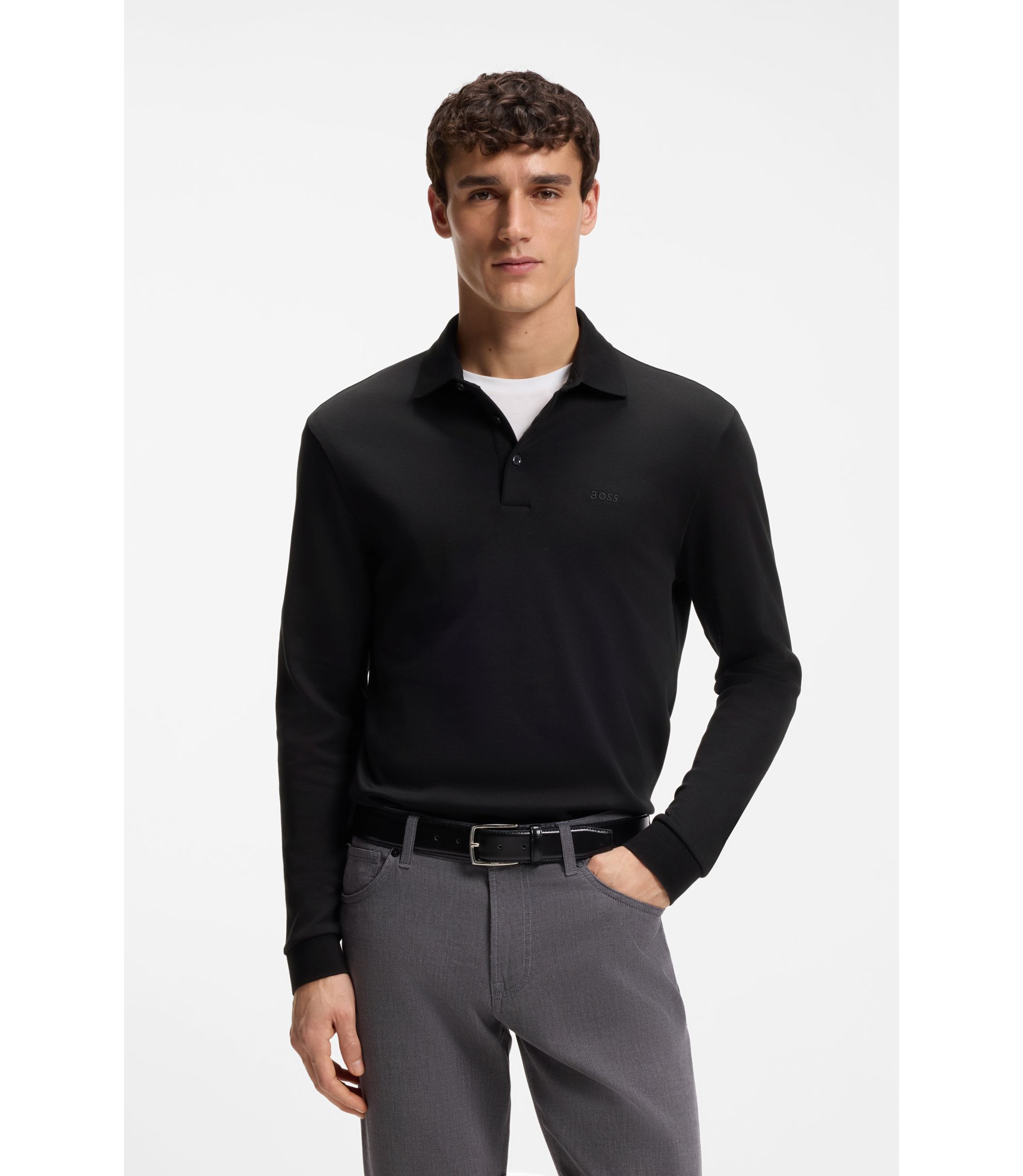 BOSS Regular-fit polo shirt in interlock cotton Black