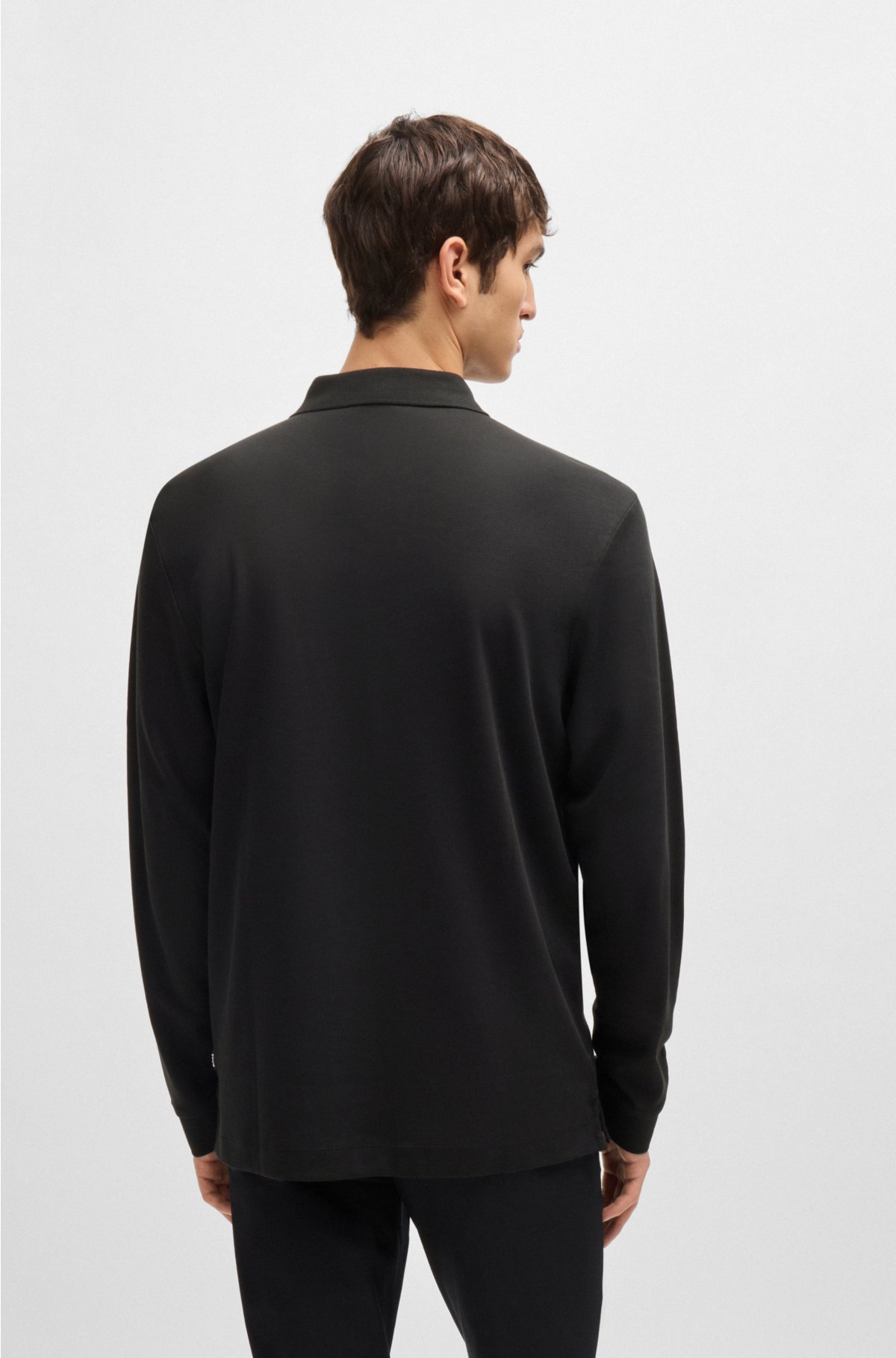 Interlock-cotton polo shirt with embroidered logo, Black