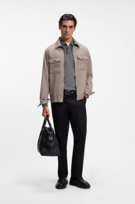 Long-sleeved polo shirt in interlock cotton with logo, Grey