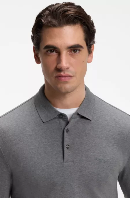 Long-sleeved polo shirt in interlock cotton with logo
