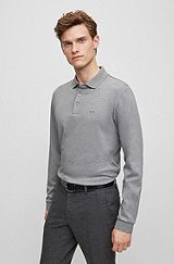 Interlock-cotton polo shirt with embroidered logo, Grey