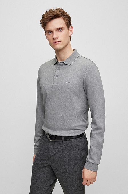 Interlock-cotton polo shirt with embroidered logo, Grey
