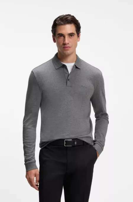 Long-sleeved polo shirt in interlock cotton with logo