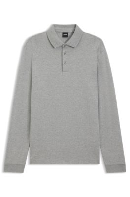 Long-sleeved polo shirt in interlock cotton with logo, Light Grey