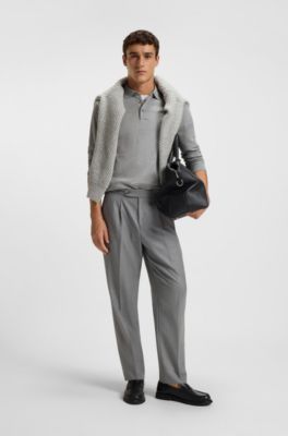 Polo a maniche lunghe in cotone intrecciato con logo, Grigio chiaro