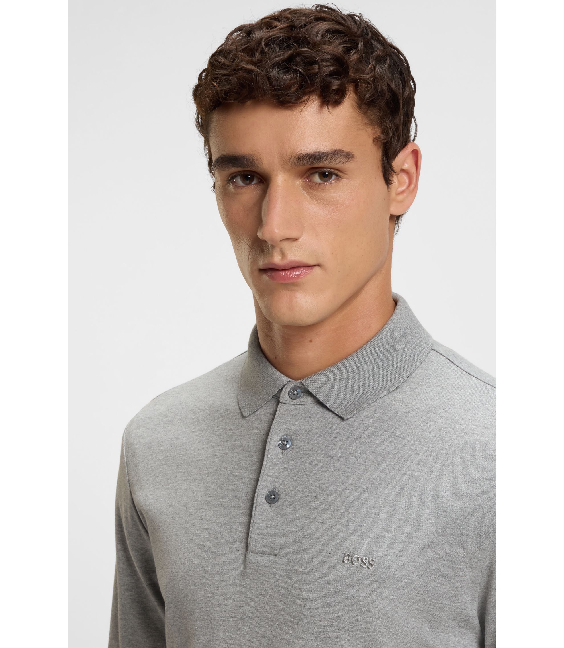 BOSS - ロングスリーブ ポロシャツ コットンインターロック ロゴ