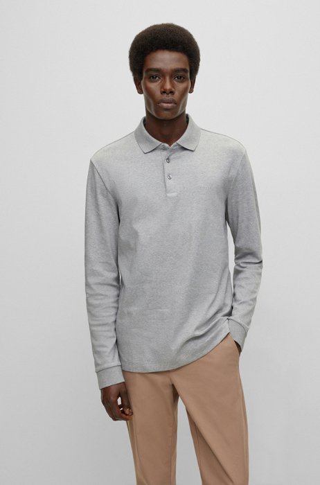 Organic-cotton polo shirt with embroidered logo, Light Grey