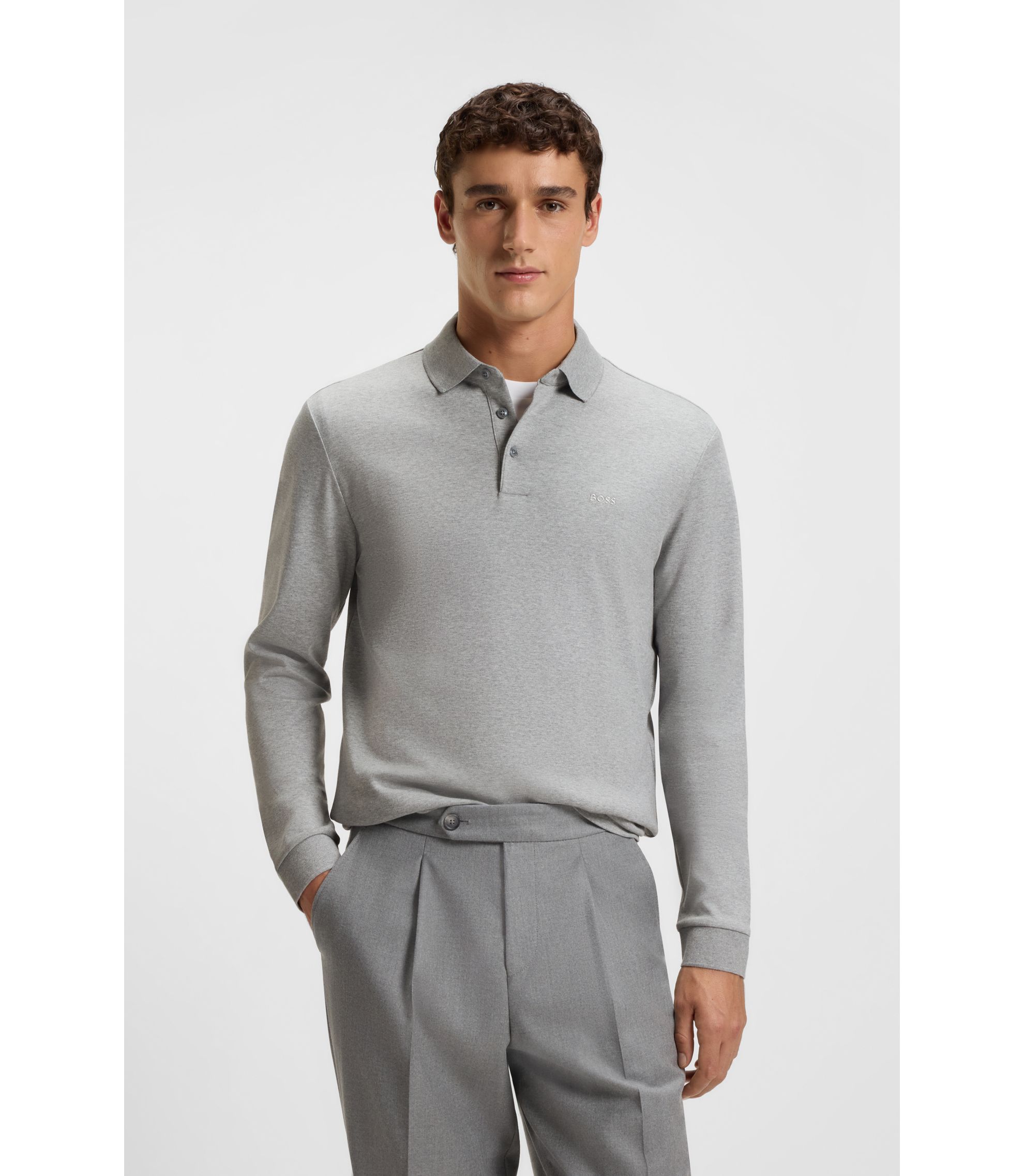 Longsleeve-Poloshirt aus Interlock-Baumwolle mit Logo