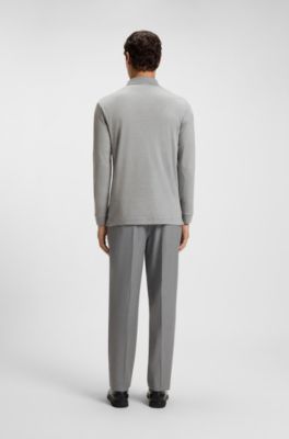 Polo &agrave; manches longues en coton interlock avec logo, Gris chin&eacute;