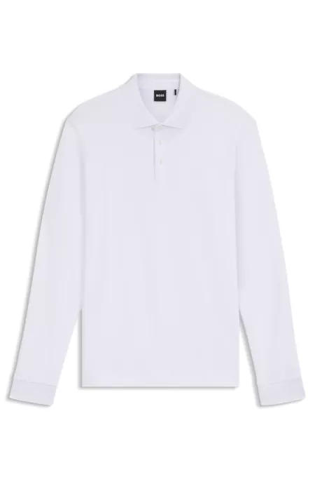 Long-sleeved polo shirt in interlock cotton with logo