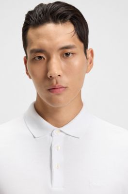 Long-sleeved polo shirt in interlock cotton with logo, White