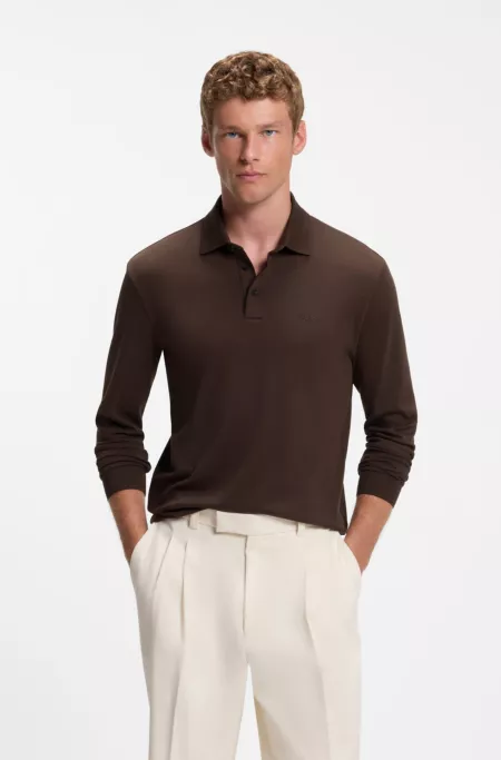 Long-sleeved polo shirt in interlock cotton with logo